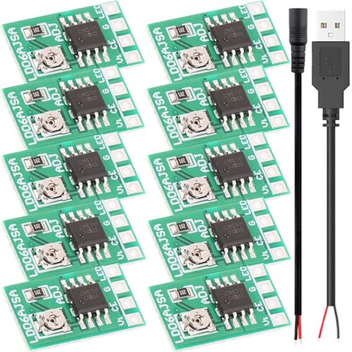 Youmile 10 Stück Strom LED Treiber Einstellbarer Strom LED-Treiber Board DC 3.3V 3.7V 5V 6V PWM Steuerplatine 30-1500mA 1.5A Konstantstrom einstellbares Modul mit USB-Steckerkabel DC-Buchsenkabel