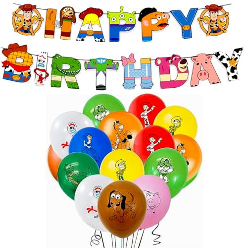 Toy Birthday Party Decorations , 1Pcs Happy Birthday Banner 18 Latex Balloons Birthday Party Decorations For Kids Boys Girls Birthday Party Decoration