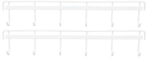 ViaGasaFamido Wall Hanging Coat Rack, 2Pcs Wall Mounted Coat Rack, 304 Stainless Steel Wall Hanging Coat Hook Rail, with 4 Traceless Sticker and 6, Mop Handles (6 Hooks 2 White)