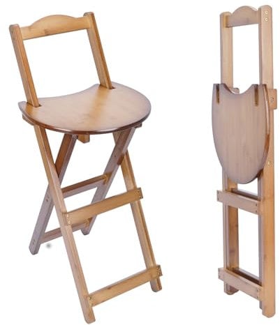 uyoyous Barhocker klappbarer Küchenstuhl aus Bambus mit Rückenlehne und Fußstütze für Küche und Hausgartenbar, 61 cm Sitzhöhe, Dunkelbraun
