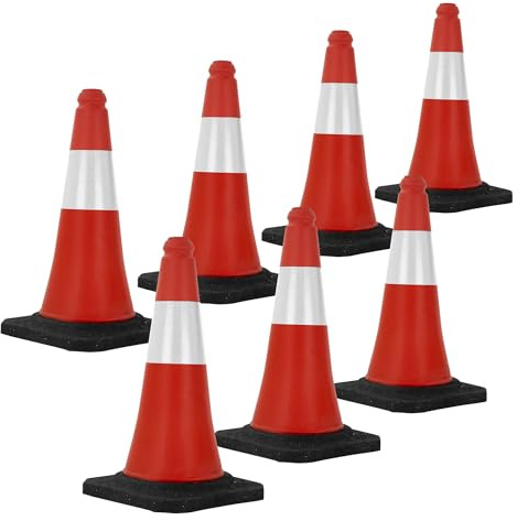 ECD Germany 7 Stück Verkehrskegel Pylone 51 cm, Rot-Weiß, Leitkegel mit schwerem Fuß, Verkehrsleitkegel mit weißen reflektierenden Streifen, Warnleitkegel Warnkegel Verkehrshütchen Markierungskegel