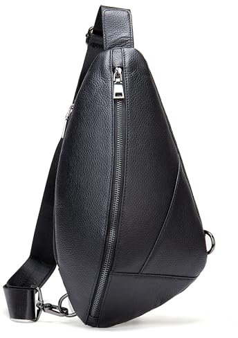 Premium Bauchtasche aus Leder für Damen und Herren Gürteltasche Umhängetasche Tasche - Schwarz