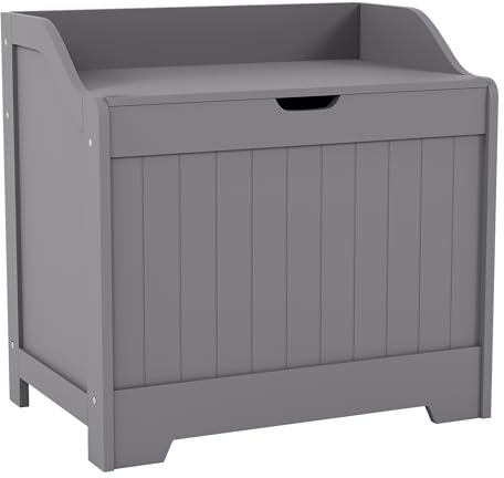 Bath Vida Priano Badezimmer-Wäscheschrank, Aufbewahrungsschrank, Truhe, Holzkorb, Grau