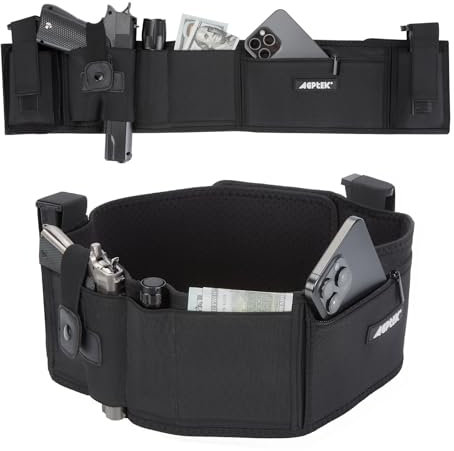 Pistolet Holster Ceinture Ajustable Belly Band 39-44 IN/99-112CM pour Transport Dissimulé avec Pochette et Étuis Amovibles