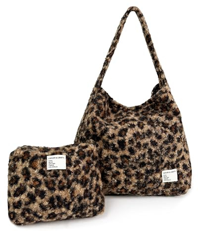 CATCHY & CRAFTY Tote Bag for Women Plush Large Hobo Bag Gym Bag for Workout Yoga Travel Fluffy Fleece Bag