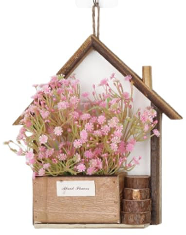 Pot de fleurs mural en bois - Pot de fleurs suspendu en forme de cadre de maison - Vase mural en bois - Pot de fleurs à suspendre pour fleurs séchées - Idéal pour le salon, la chambre à coucher, la