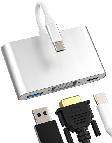 USB C to VGA Adapter (3 in 1) USB OTG 3.0 for Apple iPhone 16 15 Pro Max Type C Hub PD Charger Cable Thunderbolt for iPad Splitter Stick Multiport Connector 4K Display Projector TV Screen