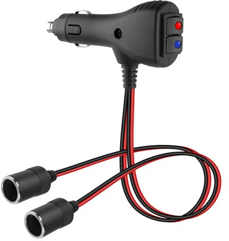 GELRHONR Coche 2 enchufes Divisor de encendedor de cigarrillos 2 en 1 2 Interruptores de luces de control de color Enchufe de encendedor de cigarrillos 12V / 15A 30CM