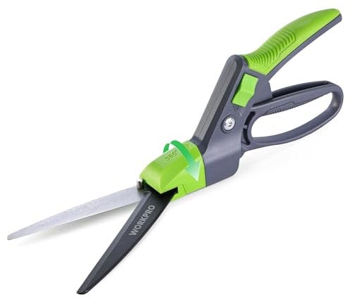 WORKPRO Grass Shears with 360 Degree Swivel Blade,Heavy Duty 350mm Garden Shears for Grass with PTFE-Coated Sharp Blades,Labor-Saving Grass Scissors with Safty Lock,Hand Shears for Lawn Maintenance