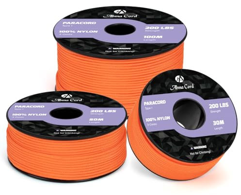 Abma Cord 2mm Paracord 30m Nylon Rope 3 Strands Type I Cord for DIY, Camping, Outdoor - Max. 90kg (200lbs) - Orange