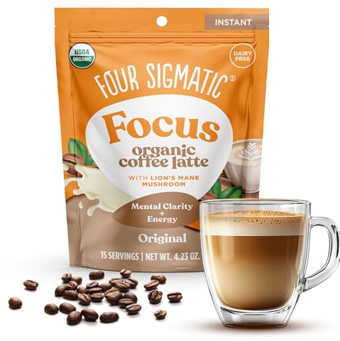 Four Sigmatic Original Focus Mushroom Coffee Latte | Plant-Based Organic Instant Latte with Lion’s Mane Mushroom for Focus and Mental Clarity | Made With Just 5 Organic Ingredients | 4.23 oz Bag