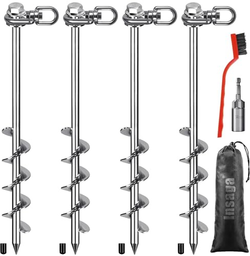 Insaga 35,6 cm Bodenanker Erdanker mit Sechskantkopf und 360°-Drehverstellung (4er-Pack), Zeltheringe, robust für Trampoline, Wohnmobile, Schaukel-Sets, Schuppen, Carports und Sicherung von Tieren