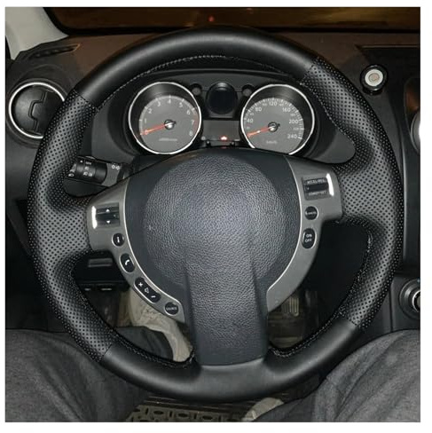 Lenkradabdeckungen Für Nissan Für Qashqai Für X-Trail Für Nissan Für NV200 Für Rogue Lenkradgeflecht rutschfeste Schwarze Autolenkradabdeckung Lenkradbezüge(Black Thread)