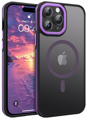 GUAGUA Cover Magnetico per iPhone 14 Pro Max, Custodia Compatibile con MagSafe, Opoco Protettivo Case per Signore Sottile Anti-Graffio Glassato Traslucido Antiurto 6,7 Pollici, Viola Scuro