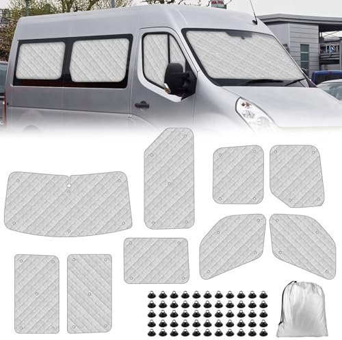 Sonnenschutz Auto Frontscheibe Ersatz für Renault Master 2010-2023 SWB, 9 Teilige Technology Thermomatte Ersatz für Opel Movano, Aluminiumfolie Faltbar Sonnenblende Sonnenschutz Abdeckung