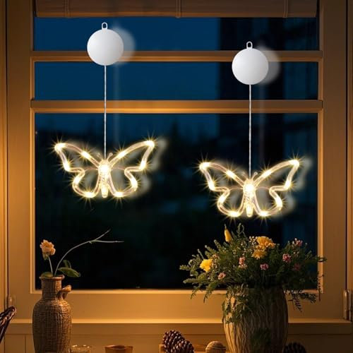 Osterdeko Led Fenster Licht, 2 Stück Lichterkette Ostern LED Fensterbeleuchtung Mit Timer Batterieantrieb, osterdeko Zum Aufhängen Osterdeko Led Lichterkette Für Fenster Deko (E)