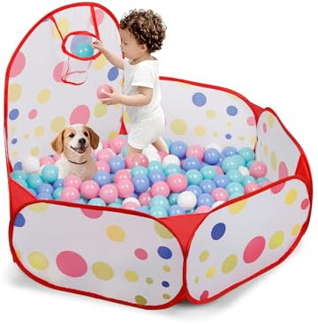 ZimiTeda Chat et Chien Enfants Piscine à balles pour Tout-Petit avec Panier de Basket-Ball Fosse à balles Pliable pour bébé Pop-up pour Filles Garçons 120 cm Balles Non incluses (Red Dot)