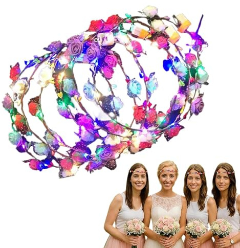 Wpsagek Leuchtende Blumenkrone | Leuchtender Blumenkranz Haarschmuck Für Feste - 10 Stücke Haaraccessoires Moderner Kopfschmuck Für Strandpartys Hochzeiten Halloween Rollenspiel