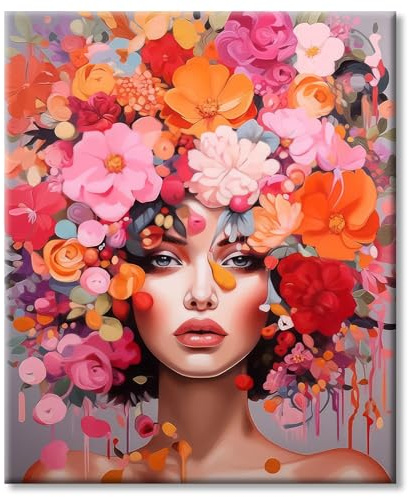 AG.AIIEU Malen nach Zahlen Erwachsene Frau Blume, DIY Handgemalt Anfänger Ölgemälde set - Paint by Numbers Mit 3 - Pinseln und Acrylfarbe leinwand Kit