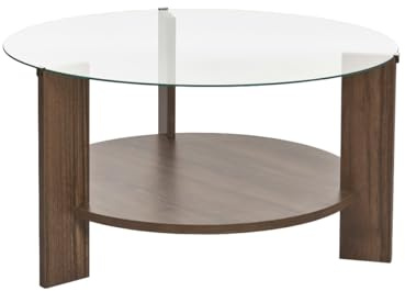 Calicosy - Mesa baja con 2 bandejas con bandeja de vidrio templado transparente - Base de madera melaminada PEFC - 75x75x40 Cm - Grosor 18 Mm - Diseño elegante y duradero - Modelo Clara