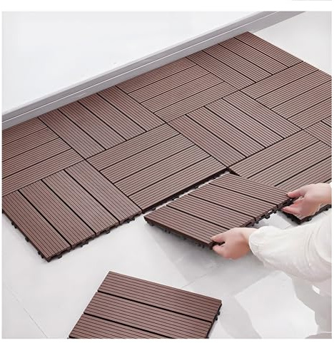 Dalles de Terrasse Clipsables 30x30 cm, Revêtement sol Extérieur En Bois Composite avec Drainage, Caillebotis Anti-Dérapant pour Balcon Jardin Piscine, Facile à Installer (8)