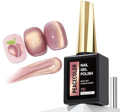 PEACECOLOR 15ml Cat Eye Gel Nail Polish Pink Magnetic Gel Polish Nail Art Long Lasting Soak Off U V Curing Nail Varnish Nail Decoration Manicure Art