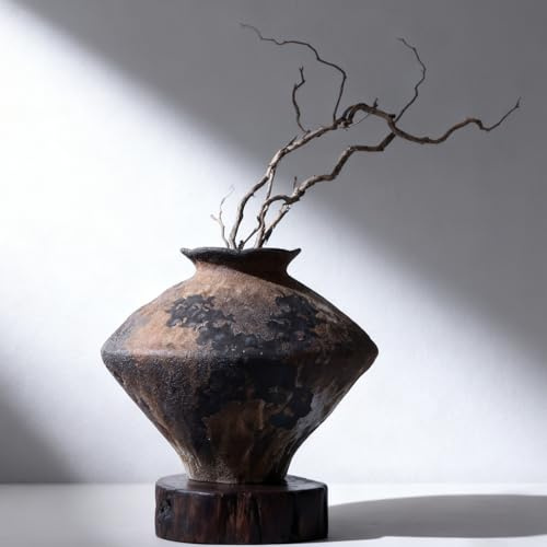 Große Wabi Sabi Vase, 29,2 cm, rustikale Vase, braune Keramikvase für Tafelaufsatz, Vintage-Bauernhaus-Dekoration für Zuhause, Tisch, Wohnzimmer, Schlafzimmer, Badezimmer, Küche