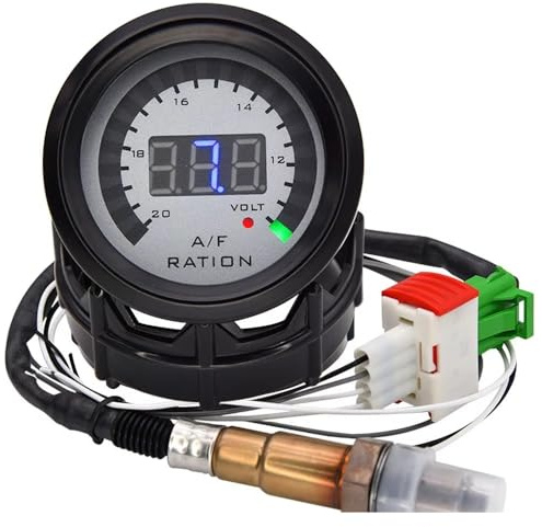 Lambda Sensor 12V 52mm Luft-Kraftstoff-Verhältnis-Messgerät Digitales AFR-Display Schmalband-O2-Sauerstoffsensor 0258006028 Geräuchertes Lamdasonde(Gauge and sensor b)
