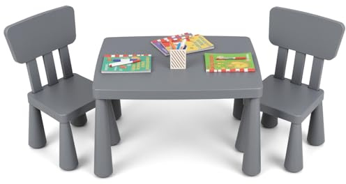 GYMAX Kids Table and Chair Set, Toddler Activity Table with 2 Chairs, Children Furniture Set for Playing, Learning, Eating and Drawing (Dark Grey)