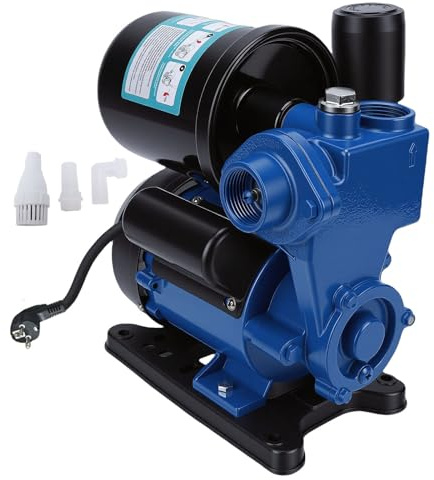 Fafeicy Selbstansaugende Druckerhöhungspumpe, 1 PS, 750 W, Wasserpumpe aus Gusseisen, Edelstahl, Messing, mit Überhitzungsschutz, für die Druckerhöhung von Flachbrunnen (EU-Stecker 220 V)