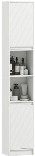 HOMCOM Meuble Colonne Salle de Bain à 6 Niveaux 30x24x170cm Blanc | Meuble de Rangement Étroit, 2 Portes, 2 Compartiments Ouverts, Étagère Réglable, pour Toilette, Petits Espaces