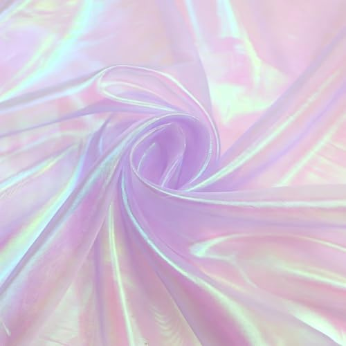 Organza Stoff 500 x 150 cm Regenbogen Schillernd – Organza Tuch zum Nähen, Irisierender Dekostoff für Gardinen, Vorhänge, Tischdeko, Hochzeit, Karneval & Bühnenkostüme (Helllila)