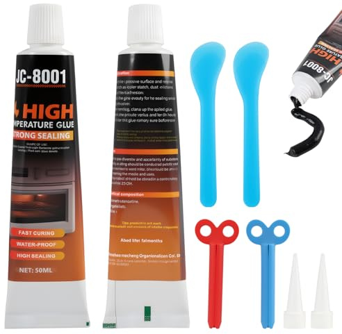 2 pcs Colle Haute Température,Colle Vitre Four,Silicone Haute Temperature,mastic refractaire haute temperature,pour Cheminées, Poêles, Boucliers Thermiques, Fours,2 * 50ML