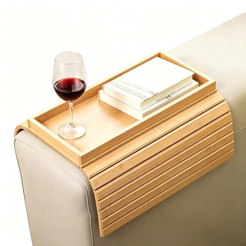 Chingcoo Sofa Tablett Armlehne aus Bambus, Klappbare Couch Ablage | Snack Tablett Kaffeetablett Laptop Ablage Serviertablett