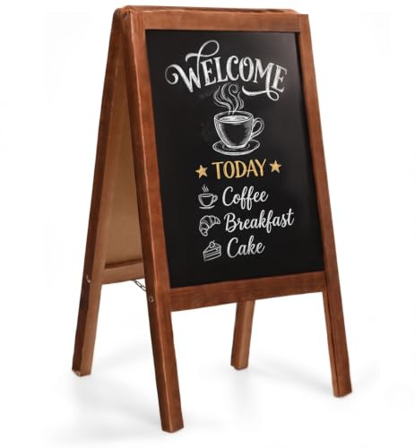 VELORA H&L Chevalet Ardoise 50 x 90 cm Marron – Stop Trottoir Double Face en Bois pour Restaurant Café Commerce, Tableau de Menu, Tableau Noir à Craie, Panneau Publicitaire Extérieur Pliable