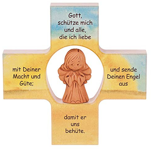 Fritz Cox® 'Gott schütze mich und alle die ich liebe' - Holz-Kreuz mit Schutz-Engel - 12cm x12 cm