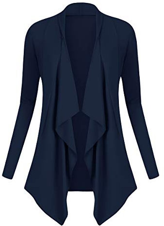 Urban GoCo Femmes Cardigan Drapé Ouverte Devant Manteau Manches Longues Ourlet Irrégulier Jaquette Bleu Marine S