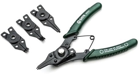 SATA ST09251SJ 5-Piece Combination Snap Ring Pliers Set with 4 Interchangeable Jaws in Storage Case, Green