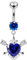 Monster Piercing Dunkel blau Crystal Stein Pfeil Flügelspitze im Anker Herz baumelt Sterling Silberbarren Bauch Piercing