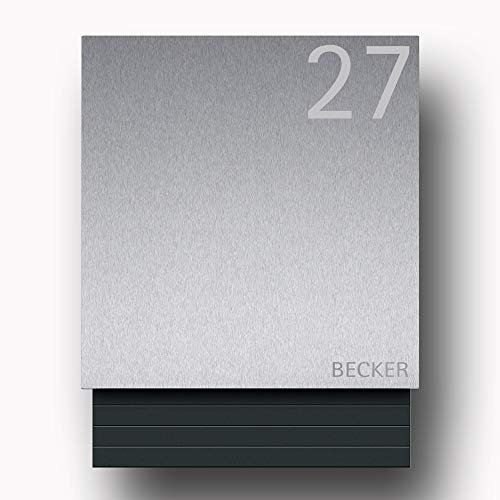 Briefkasten Edelstahl B1 Light Number inkl. Namensbeschriftung (Türanschlag links)