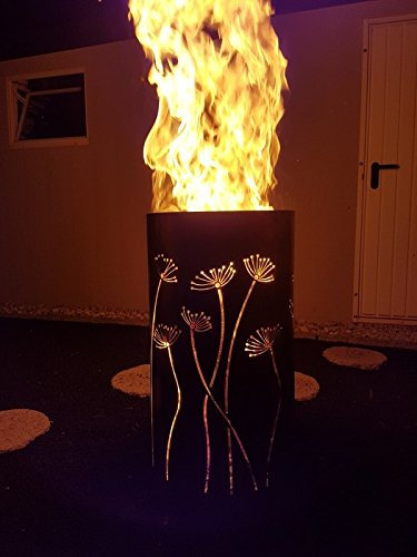 TiKo-Design Feuertonne - Lagerfeuertonne - Feuerkorb mit Pusteblümchen Motiv – Verleihen Sie Ihrem Garten EIN besonderes Ambiente für unvergessliche Abende mit ihren Freunden