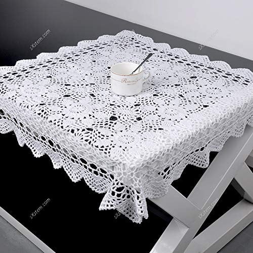 Yizunnu Vintage handgehäkelte Spitzendeckchen, rechteckig, Baumwolle, 60 x 60 cm (quadratisch), Weiß