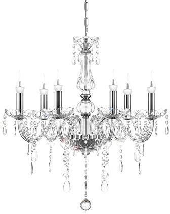 TRY-YEAN Lámparas de Araña de Transparente Araña de 6 Brazos Cristal K5 Lámpara de Techo Lámpara Colgante E14 con Cadena Ajustable para la Entrada del Pasillo del Dormitorio de la Sala de Estar