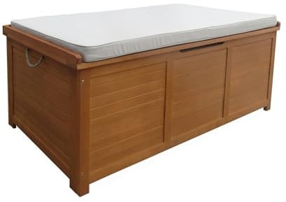 Alice's Garden - Coffre de jardin 200L en bois - Caja beige - 125x60cm rangement coussins avec 2 vérins et poignées