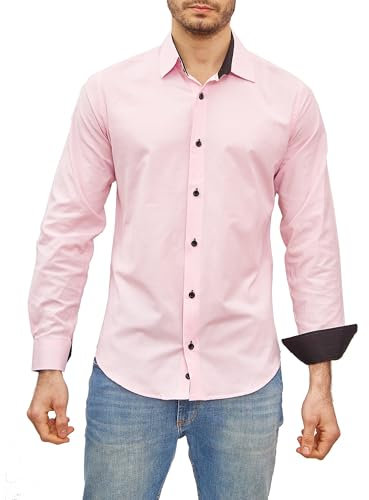 Subliminal Mode - Chemise Homme Bicolore uni Manches Longues Coupe Slim Business RN44,M,Rose
