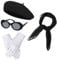 NUWIND 1940er Französisch Klassisch Kostüm Zubehör Set inkl. Barett Brille Handschuhe Chiffon Schal, Retro Accessoires für Mädchen Damen Frauen (schwarz)