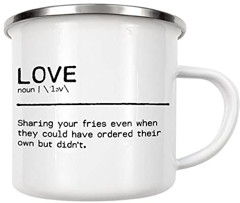 artboxONE Emaille Tasse Love Quote Fries von Orara Studio - Emaille Becher Typografie