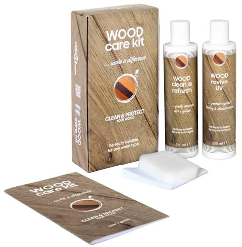 vidaXL Holzpflegeset mit Bedienungsanleitung Schwamm Reinigungsmittel Poliermittel Holzpflege Holz Pflegeset Holzreiniger Braun Weiß 2x250ml