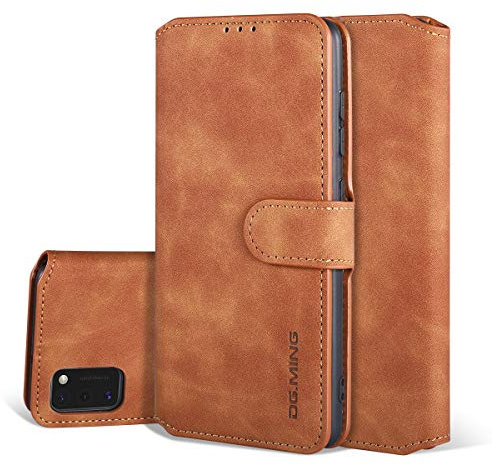 UEEBAI Coque pour Samsung Galaxy A41, Etui en Cuir PU Portefeuille Rétro Antichoc Flip Case Housse avec Fentes de Cartes Fonction Support, Fermeture Magnétique - Brun