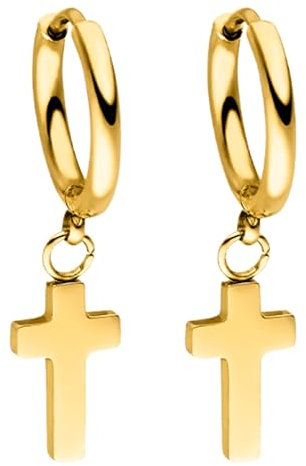 PURELEI® Cross Creole Ohrringe (Gold) – Damenohrringe aus langlebigem Edelstahl – Wasserfeste Ohrringe Damen – 13,9mm Durchmesser – Modeschmuck für deinen individuellen Look